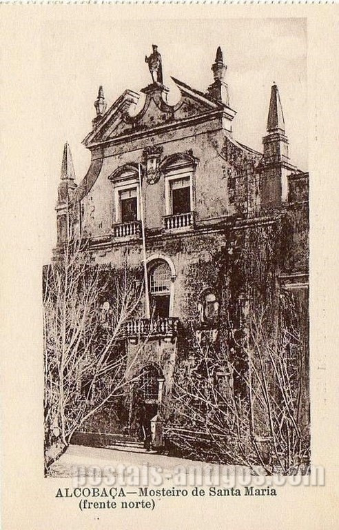 Bilhete postal de Alcobaça, Frente norte do Mosteiro de Santa Maria | Portugal em postais antigos