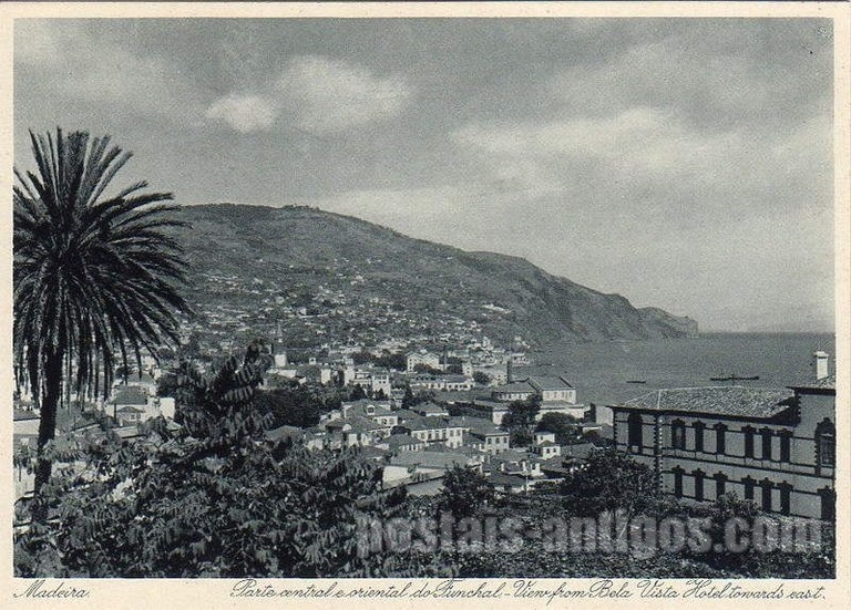 Bilhete postal ilustrado da vista do Hotel Bela Vista Funchal, Madeira | Portugal em postais antigos 