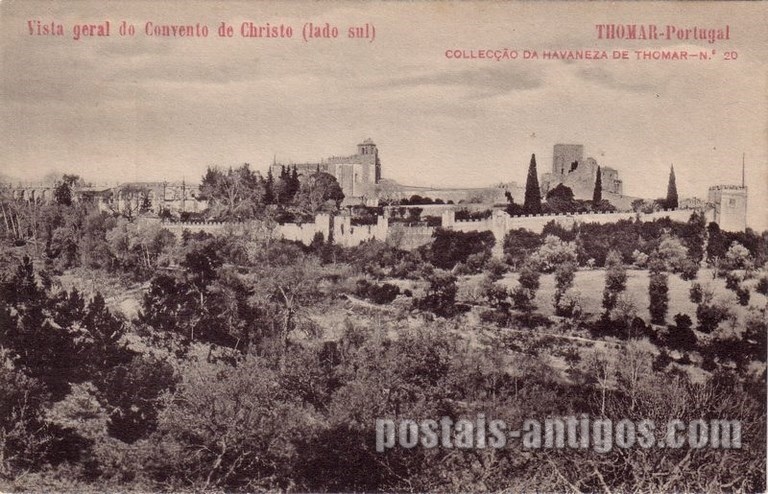 Bilhete postal ilustrado de Vista geral do Convento de Cristo, lado sul, Tomar | Portugal em postais antigos