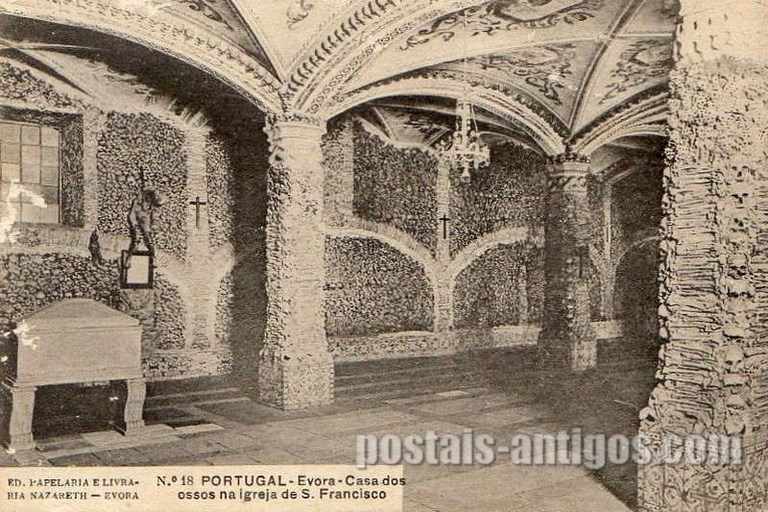 Bilhete postal da Casa dos Ossos na Igreja São Francisco, Évora | Portugal em postais antigos