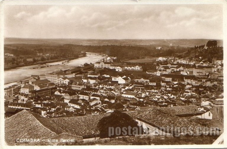 Postal antigo de Coimbra, Portugal: Vista parcial.