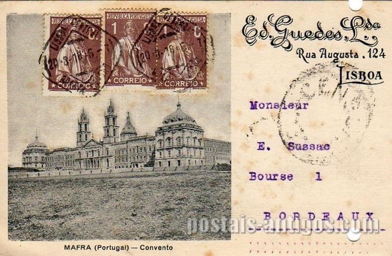 Bilhete postal ilustrado do Convento de Mafra | Portugal em postais antigos 