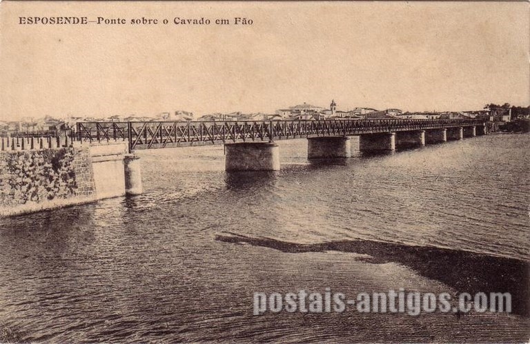 Bilhete postal ilustrado antigo de Fão, Ponte sobre o Cavado | Portugal em postais antigos
