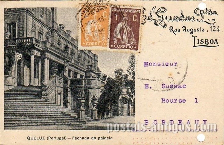 Bilhete postal ilustrado de Fachado do Palácio de Queluz | Portugal em postais antigos 