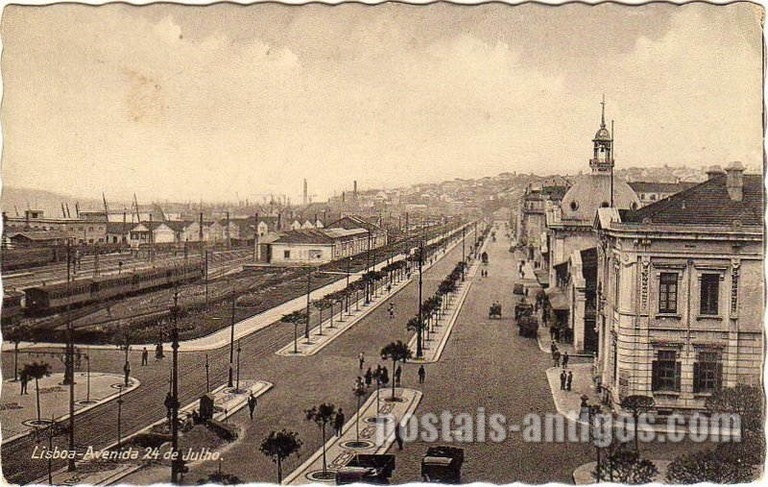 Bilhete postal ilustrado de Lisboa, Avenida 24 de Julho - 2 | Portugal em postais antigos