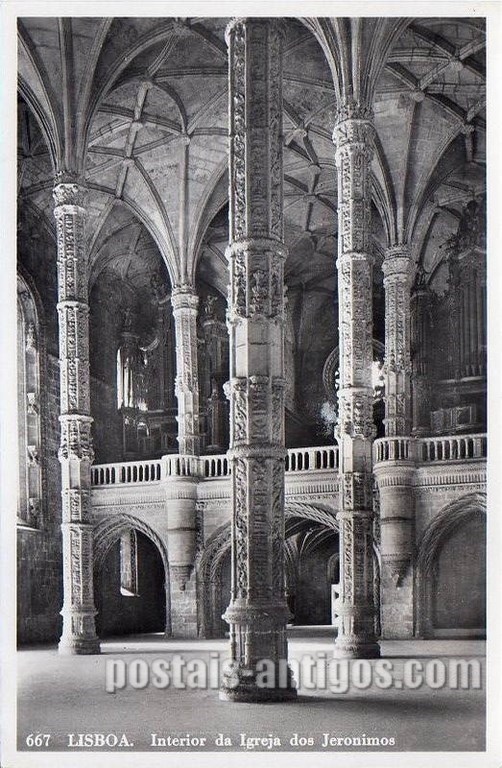 Bilhete postal de Lisboa, Portugal: Interior da Igreja Santa Maria de Belém - Mosteiro dos Jerónimos.