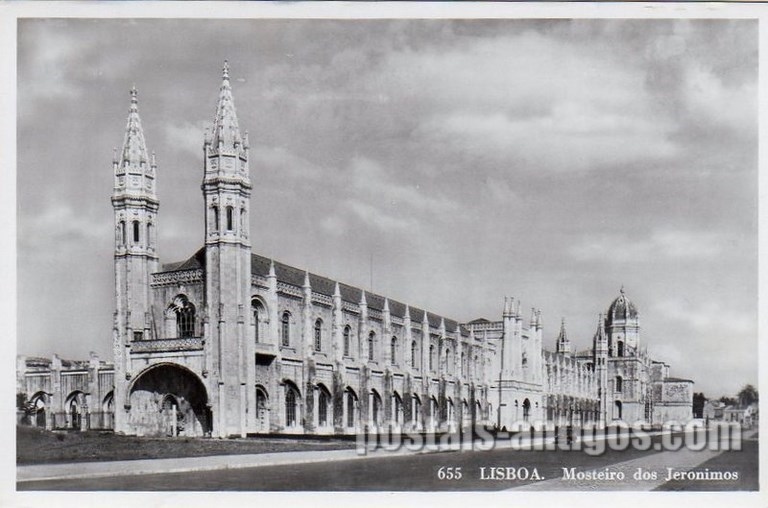 Bilhete postal de Lisboa, Portugal: Vista geral do ​Mosteiro dos Jerónimos.