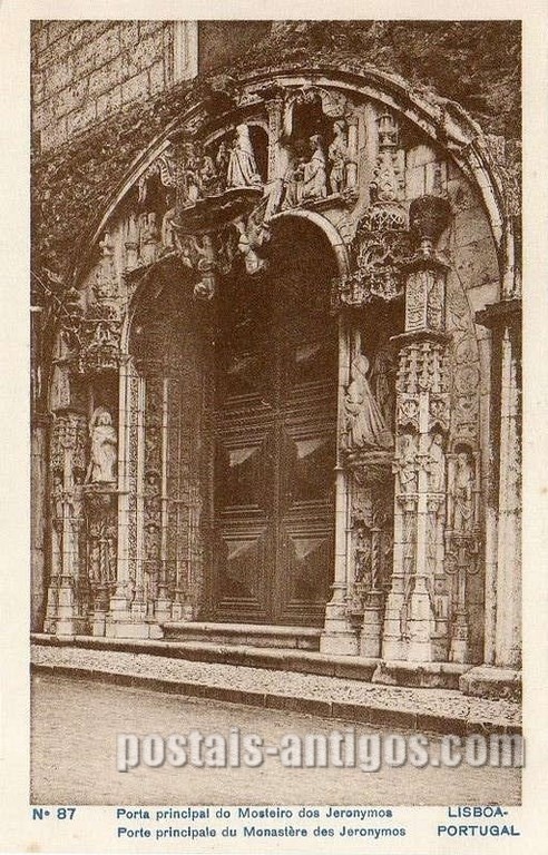 Bilhete postal de Lisboa, Portugal: Portal principal do Mosteiro dos Jerónimos.