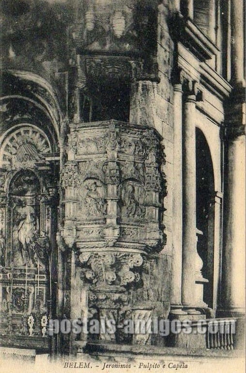 Bilhete postal de Lisboa, Portugal: Púlpito e Capela da Igreja Santa Maria de Belém no Mosteiro dos Jerónimos.