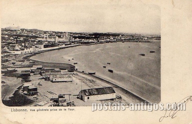 Bilhete postal de Lisboa, Portugal: Vista geral de Belém tirada da Torre de Belém.