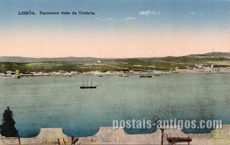 Bilhete postal antigo de Lisboa, Portugal: Panorama da Freguesia de Belém visto da Trafaria.