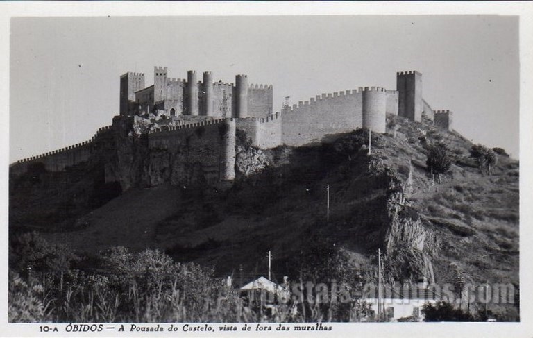 Bilhete postal de Óbidos, Pousada vista de fora das muralhas | Portugal em postais antigos 
