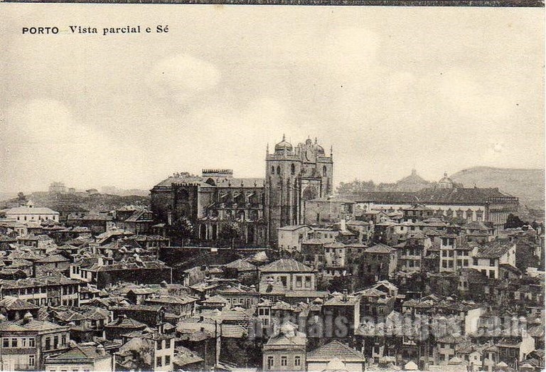 Postal antigo de Porto, Portugal: Vista parcial e Sé​ | Portugal em postais antigos