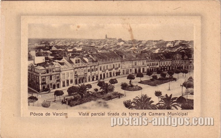 Bilhete postal ilustrado de Póvoa de Varzim: Vista parcial | Portugal em postais antigos