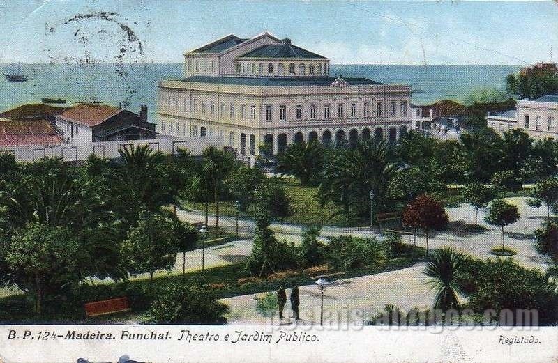 Bilhete postal ilustrado da Madeira Teatro e Jardim público | Portugal em postais antigos 