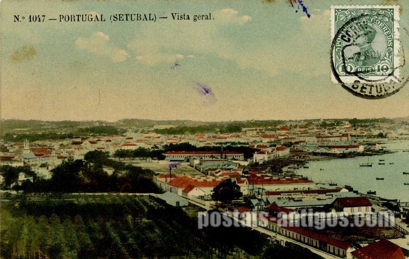 Bilhete postal ilustrado de Setúbal, vista geral | Portugal em postais antigos