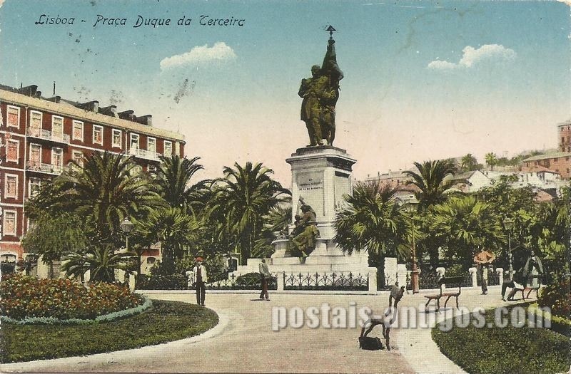 Bilhete postal ilustrado de Lisboa, Praça Dom Luís I | Portugal em postais antigos 