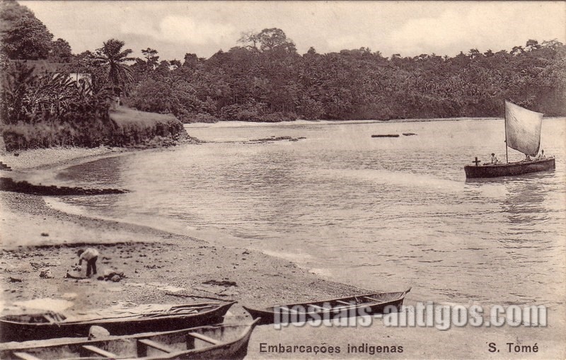 Bilhete postal ilustrado de São Tomé e Principe, Embarcações indígenas | Portugal em postais antigos