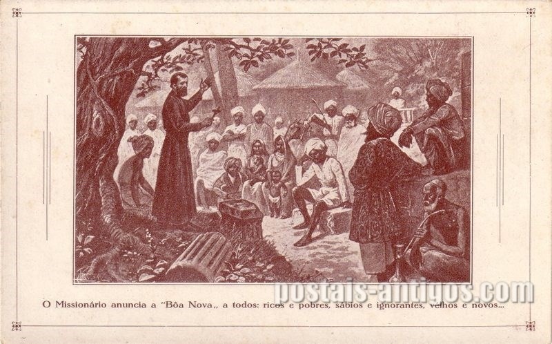 Bilhete postal ilustrado das Missões Cucujães no Ultramar, O Missionário anuncia a Boa Nova | Portugal em postais antigos 