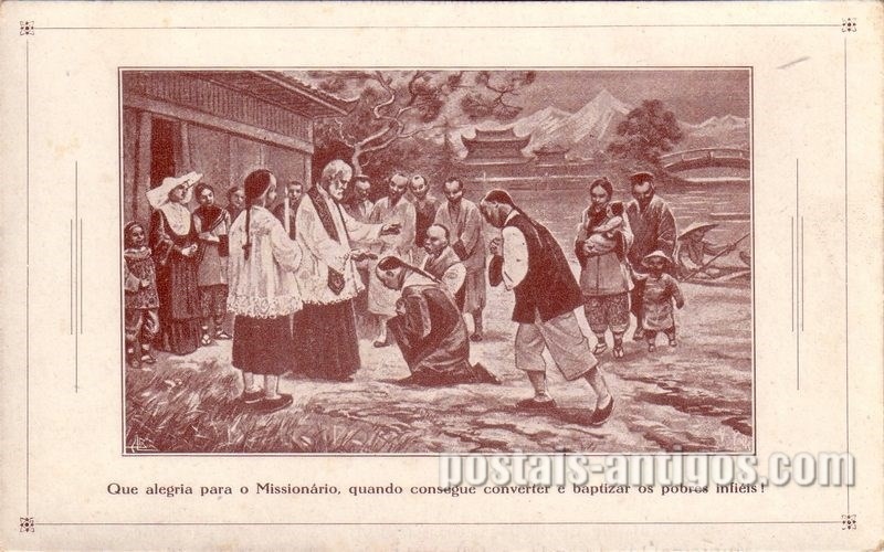 Bilhete postal ilustrado das Missões Cucujães no Ultramar,  Que alegria para o Missionário | Portugal em postais antigos 