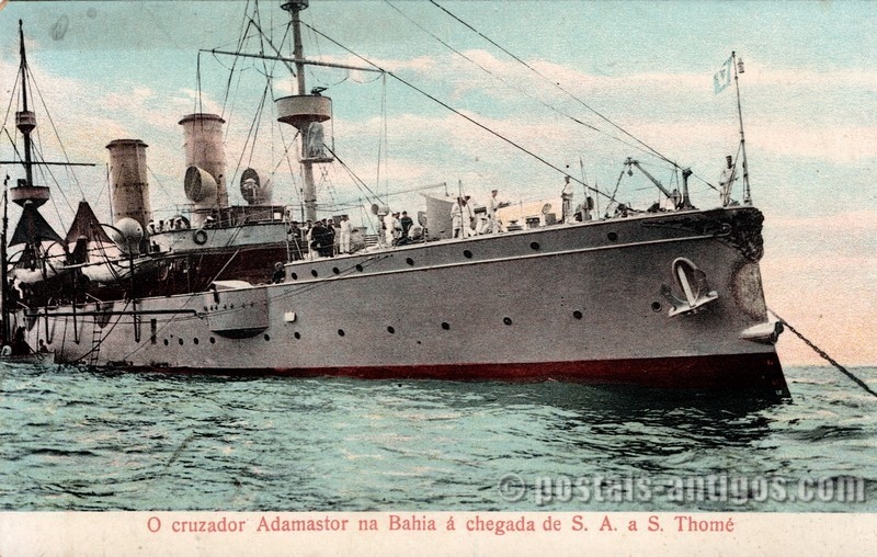 O cruzador Adamastor na Bahia à chegada de Sua Alteza a São Tomé