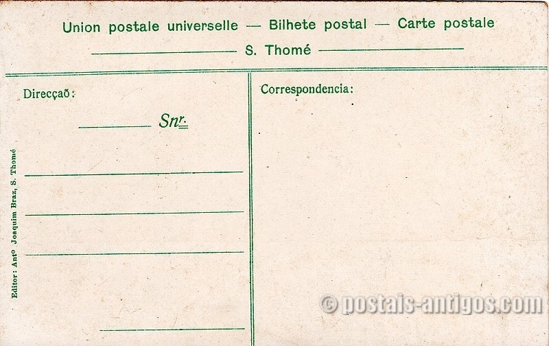 verso do bilhete postal O cruzador Adamastor na Bahia à chegada de Sua Alteza a São Tomé