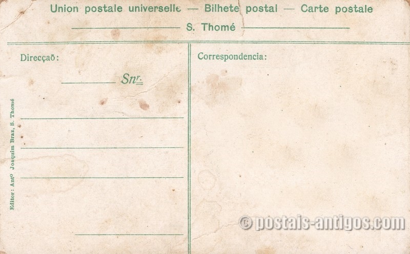 Verso do bilhete postal São Tomé. Rua Alberto Garrido à chegada de Sua Alteza o Príncipe Real