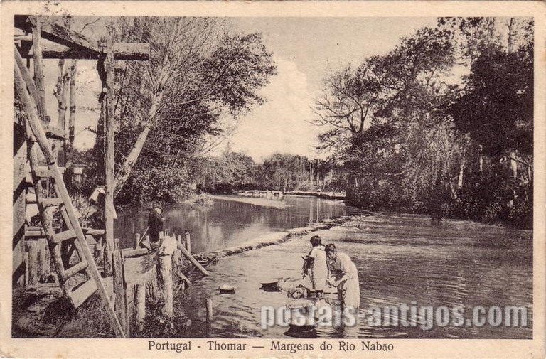 Bilhete postal antigo das Margens do Rio Nabão, Tomar | Portugal em postais antigos