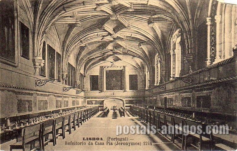 Bilhete postal de Lisboa, Portugal: Refeitório da Casa Pia no Mosteiro dos ​Jerónimos. 