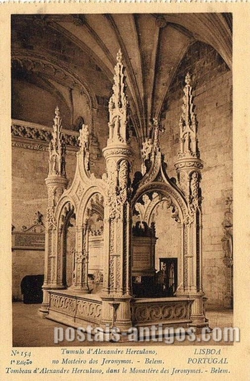 Bilhete postal de Lisboa, Portugal: Túmulo de Alexandre Herculano no Mosteiro dos Jerónimos - Belém.