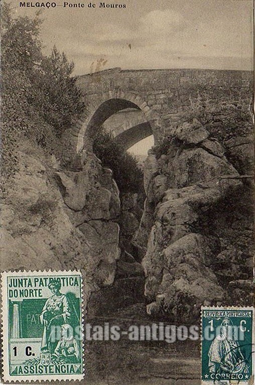 Bilhete postal ilutrado de Monção, Ponte do Mouro | Portugal em postais antigos